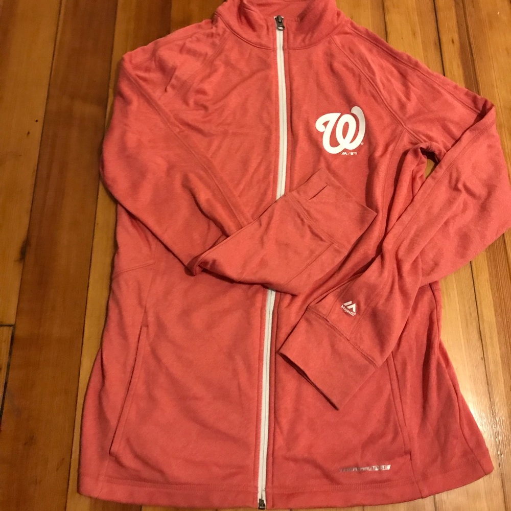 red/pink zip up sweatshirt